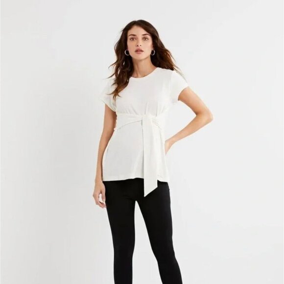 A Pea in The Pod Maternity Tie Top Women's Size Small White Cure Flattering Work - Picture 2 of 9